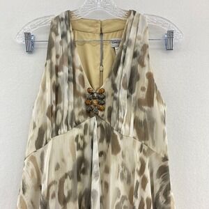 Chico's Midi Dress‎ Animal Print Sleeveless Beaded Brooch 0.5 Flowy handkerchief